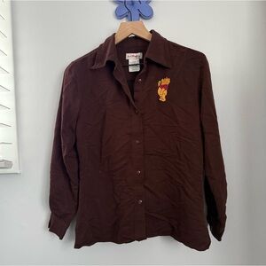 Disney vintage small Brown Button Up Sleeve Shirt Embroidered Pooh cordoury
